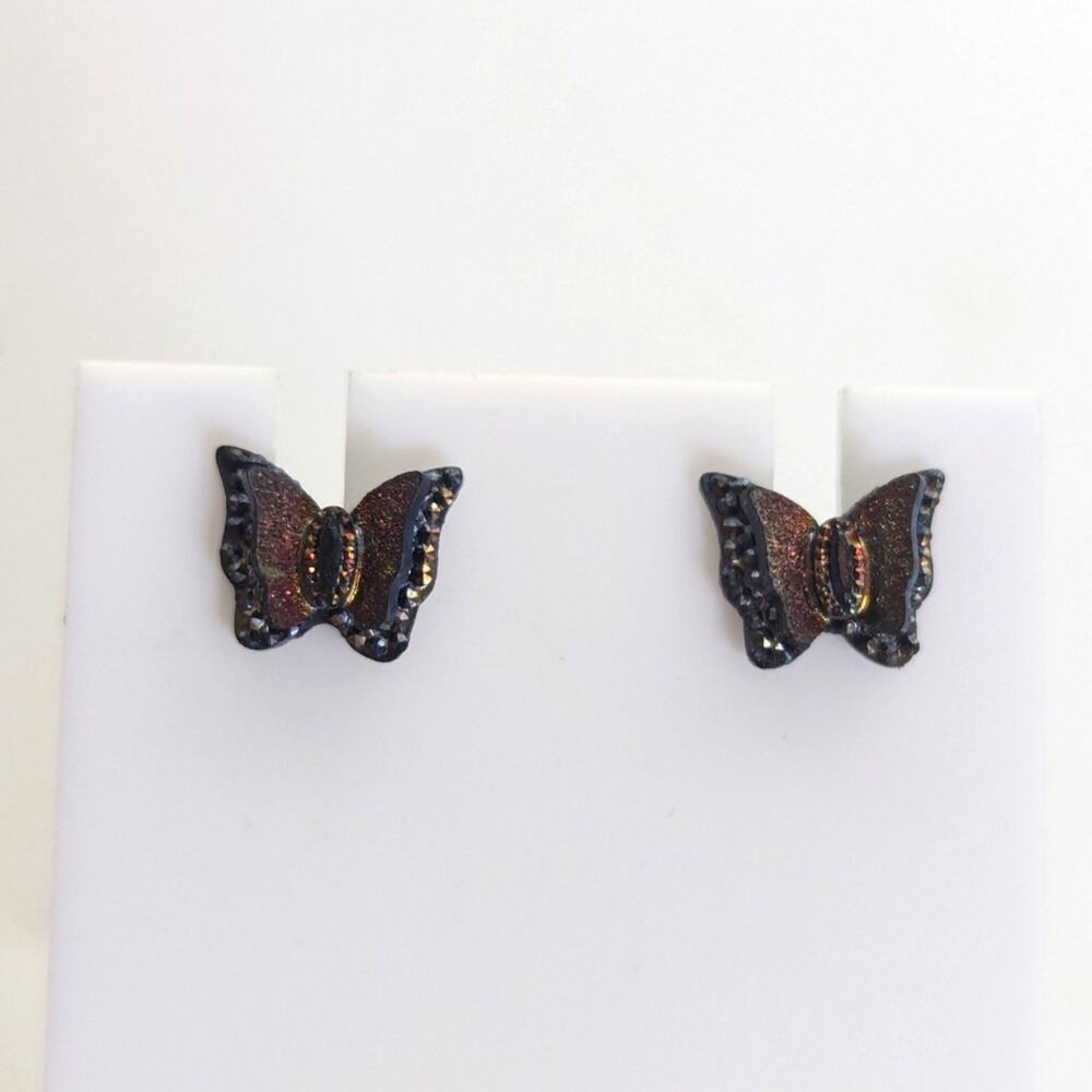 Vintage Y2K Textured Purple Glitter Dimensional 3D Butterfly Stud Earrings